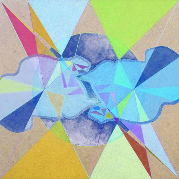 Bild: Das Werk «heute ist hier», Farbstift und Leimfarbe auf MDF (2025) von Beatrice Maritz (Foto: Beatrice Maritz)