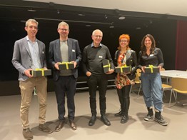 Die Gastreferenten am Workshop Klima und Tourismus. Von links: Ueli Grob (SECO), Vincent Roth (BAFU), Josef Schuler (Tourismus Isenthal), Karin Gaiser (Region Klewenalp-Vierwaldstättersee) und Carmen Carfora (Andermatt Swiss Alps AG).