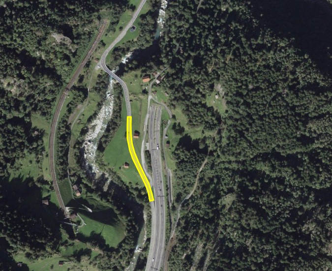 Gelb markiert ist der Abschnitt der Gotthardstrasse, der in Gurtnellen saniert wird. Bild Baudirektion Uri