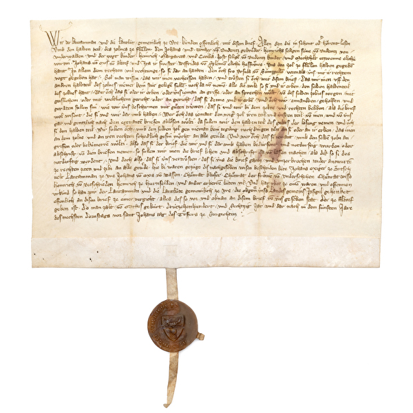 Urkunde Nr. 74; Das Land Uri bestätigt der Familie von Rudenz die Steuerfreiheit für den Zoll in Flüelen, 19. Juni 1365.