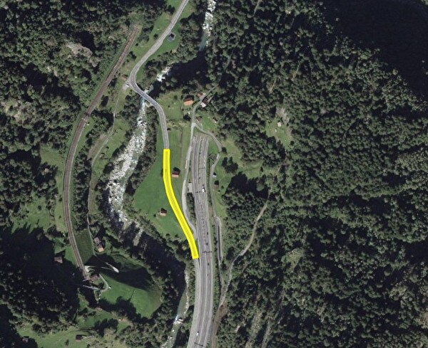 Gelb markiert ist der Abschnitt der Gotthardstrasse, der in Gurtnellen saniert wird. Bild Baudirektion Uri