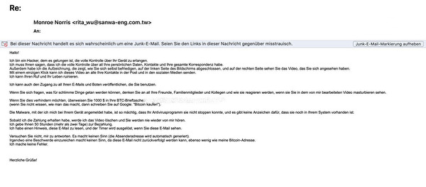 Vorsicht vor Erpresser-Mails