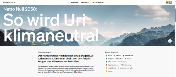 Startseite des Klimaportal Uri