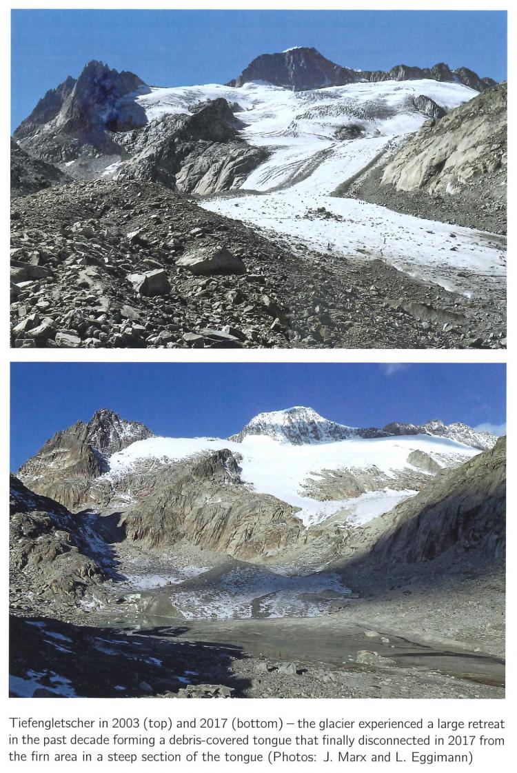 Tiefengletscher ob Realp 2003 und 2017