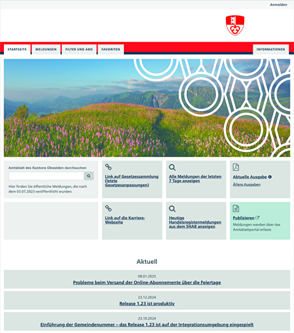 Mögliche Ansicht des elektronsichen Amtsblatt des Kantons Obwalden ab 2026