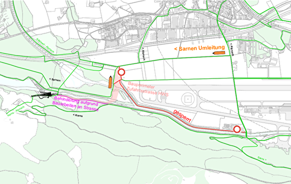 Übersichtsplan Zufahrtsstrasse Auslaufbauwerk Hochwasserentlastungsstollen Ost, Hochwassersi-cherheit Sarneraatal.