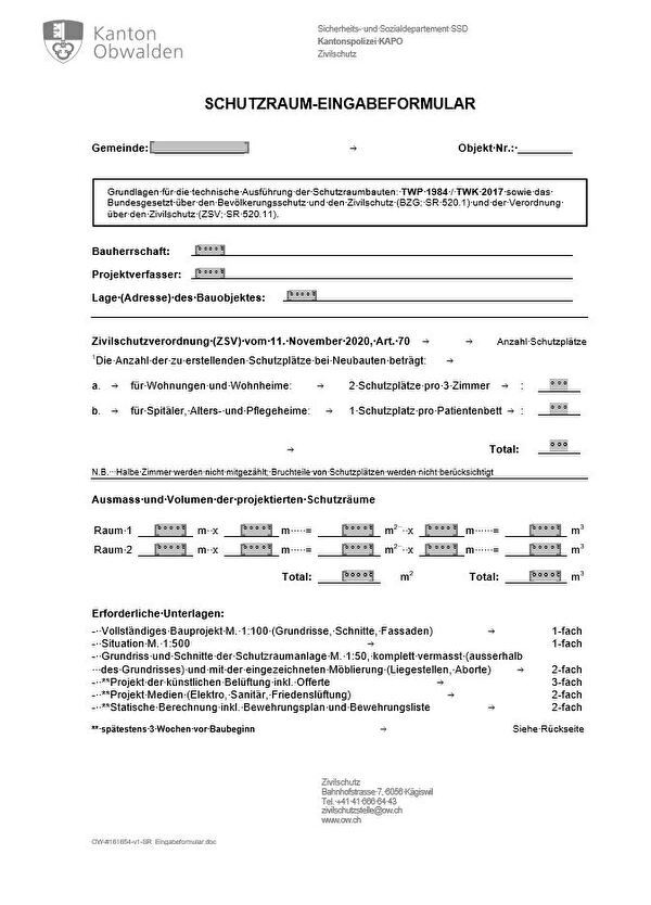 Schutzraum Eingabeformular