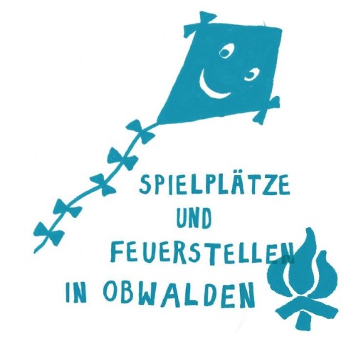 Logo Spielplätze und Feuerstellen in Obwalden mit Feuersymbol und Rautendrache
