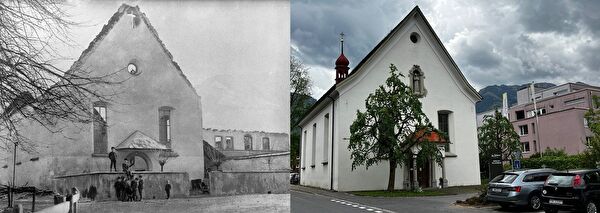 Eine der Stationen aus Geh-Schichten macht den Klosterbrand von 1895 vor Ort sichtbar.