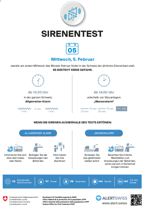 Sirenentest am 1. Mittwoch im Februar