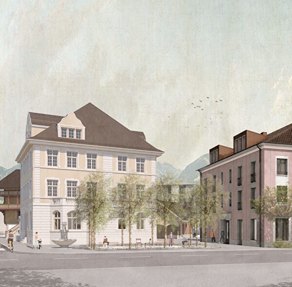 Westfassade neuer Standort Kantonsbibliothek an der Bahnhofstrasse 2