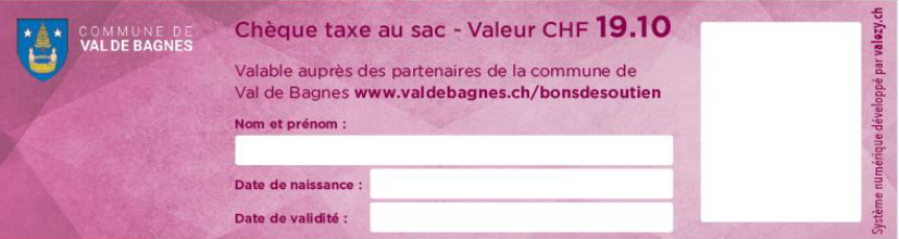 Chèque taxe au sac 25-26