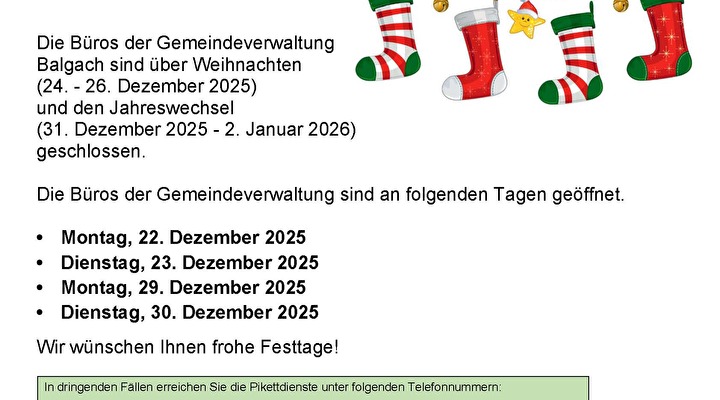 Öffnungszeiten Weihnachten