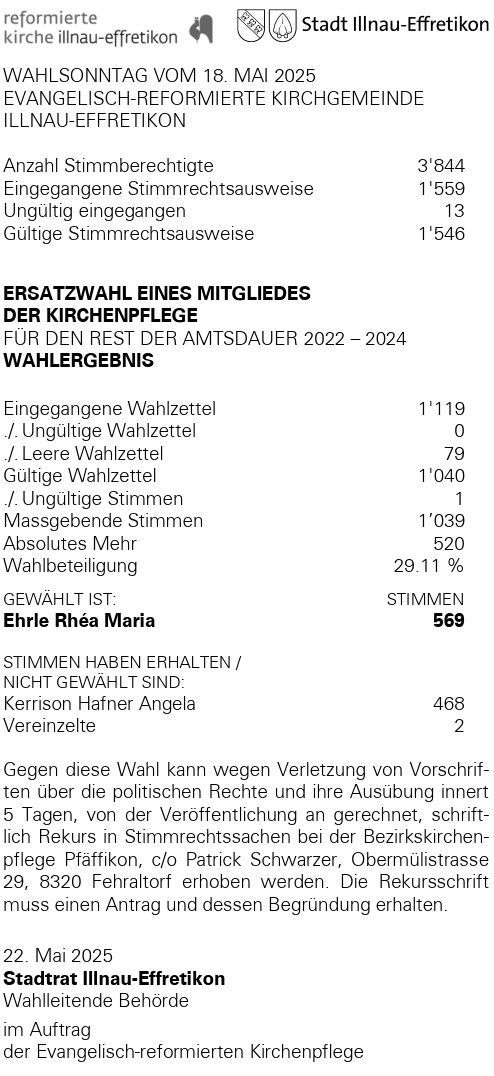 Ersatzwahl Kirchenpflege 2025