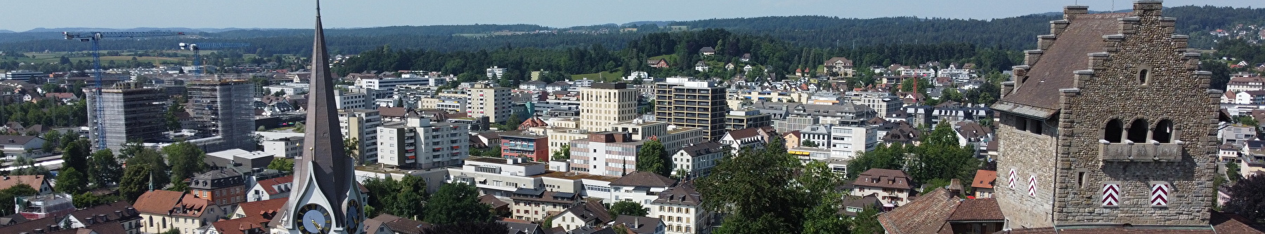 Blick über Uster mit der Kirche und Burg im Vordergrund