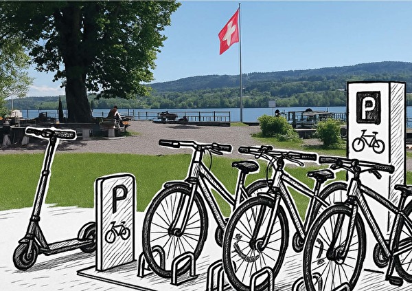 Eingezeichnete Veloständer am See