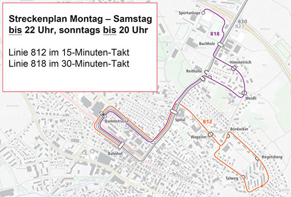 Linienplan Buse 812 + 818 am Tag