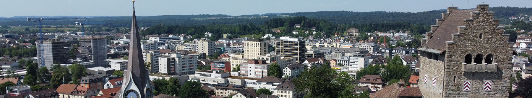 Blick über Uster mit der Kirche und Burg im Vordergrund