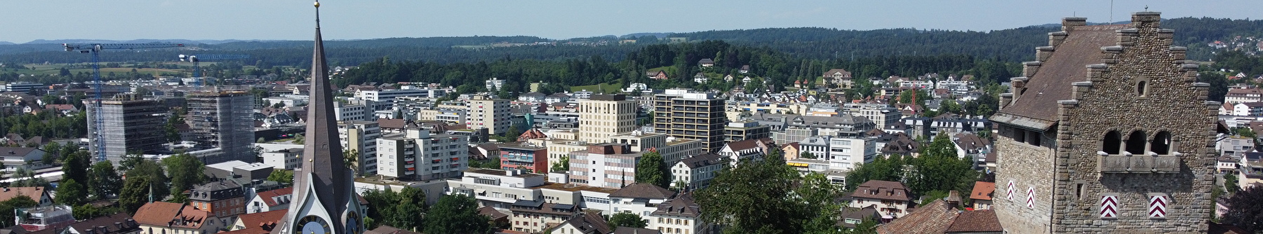 Blick über Uster mit der Kirche und Burg im Vordergrund