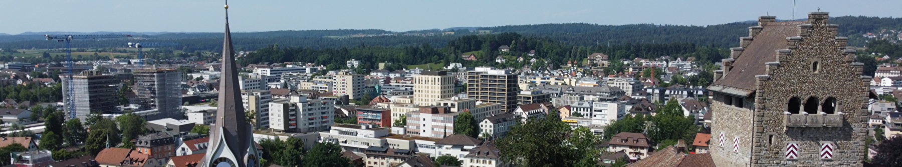 Blick über Uster mit der Kirche und Burg im Vordergrund