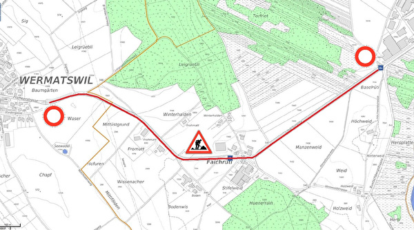 Situationsplan Sperrung Wermatswil–Pfäffikon