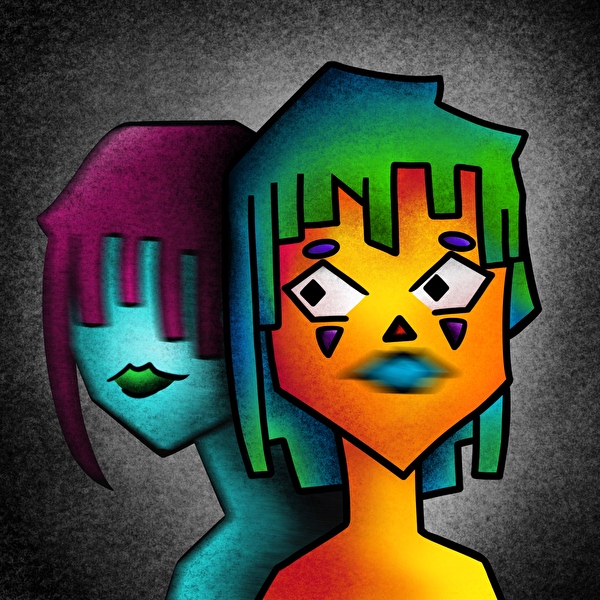 Farbiges Porträt mit zwei Gesichtern