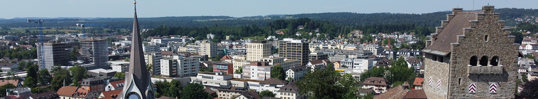 Blick über Uster mit der Kirche und Burg im Vordergrund