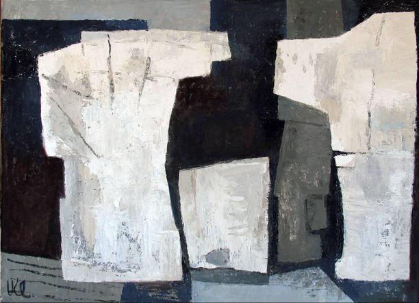 Weisse Blöcke, Ankauf 1984, Oel auf Pavatex, 85 x 116 cm