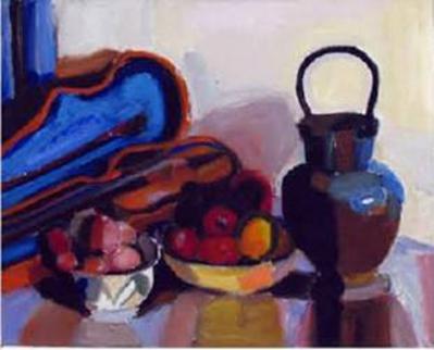 Stilleben mit Violine, 1965, Oel auf Leinwand, 54 x 65 cm