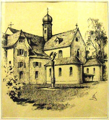 Klosterkirche, 1958, Tusche auf Papier, 27 x 25 cm