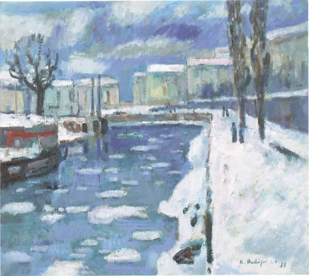 Donaukanal in Wien, 1964/88, Oel auf Leinwand, 73 x 81 cm