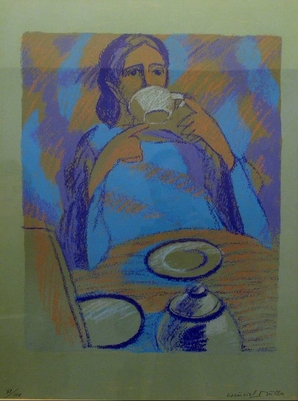 Blaues Mädchen, Lithographie auf Papier, 48 x 40 auf 65 x 50 cm