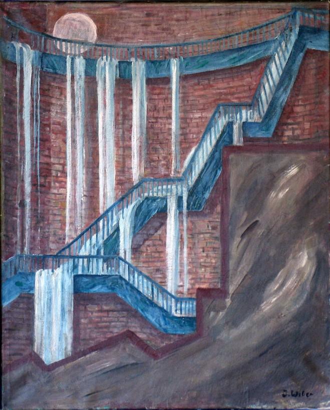 Fallendes Wasser, Ankauf 1972, Oel auf Leinwand, 84 x 68 cm