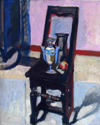 Stuhl mit Vasen, 1942, Öl auf Leinwand, 54.5 x 46 cm,