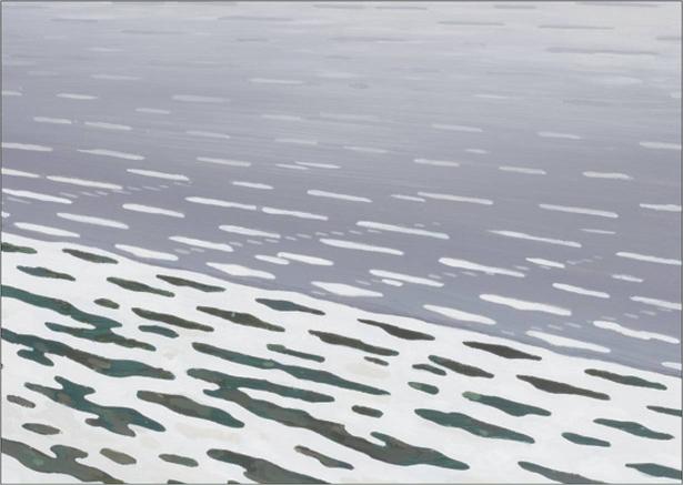 Schnee am See, 2007, Acryl auf Sperrholz, 36 x 50 cm