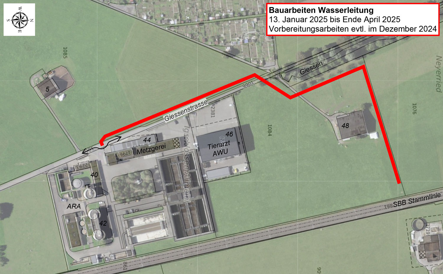 Übersichtsplan Wasserleitung Giessen