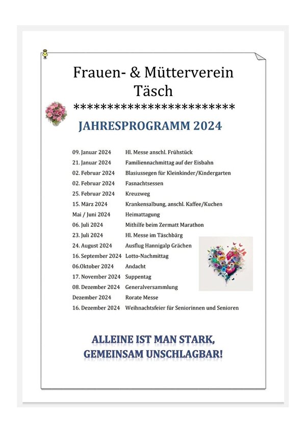 Jahresprogramm 2024 Frauen- und Mütterverein