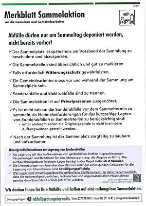 Merkblatt Sammelaktion