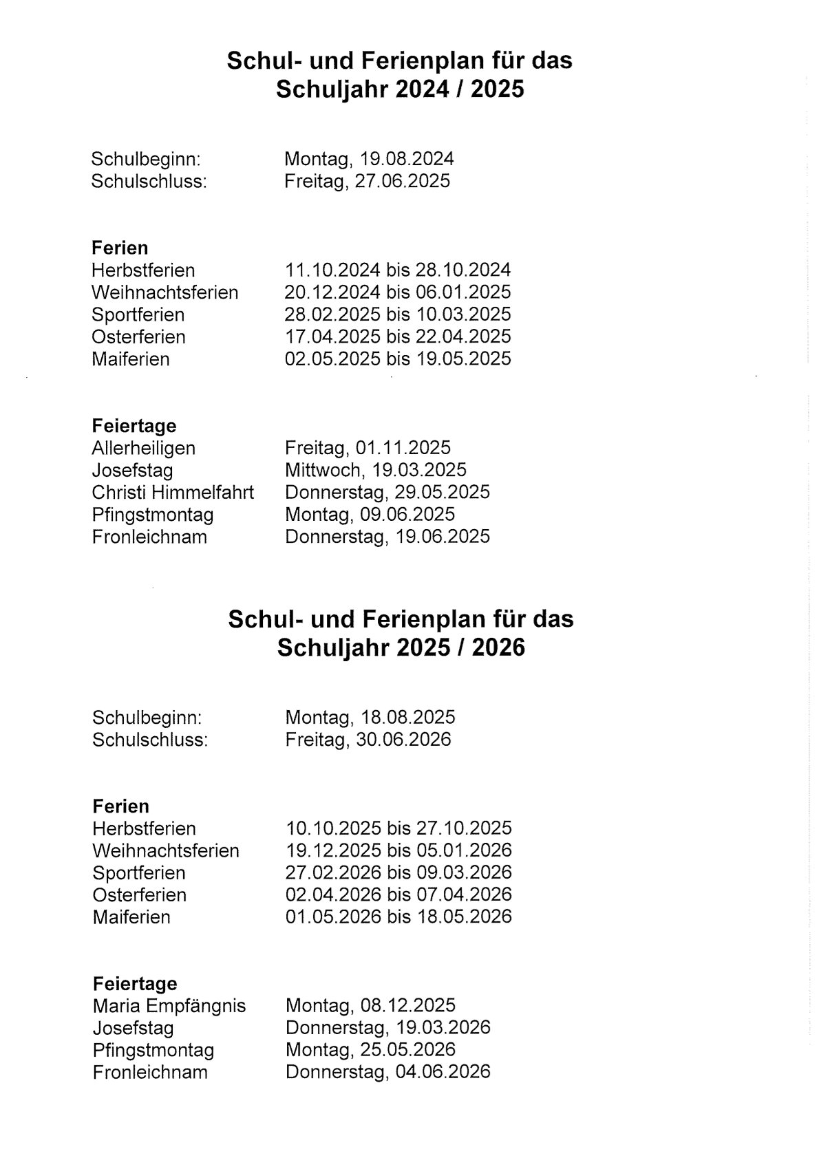 Ferienplan
