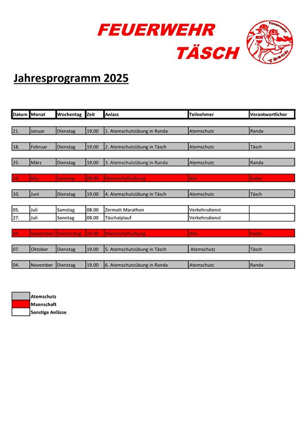 Jahresprogramm der Feuerwehr