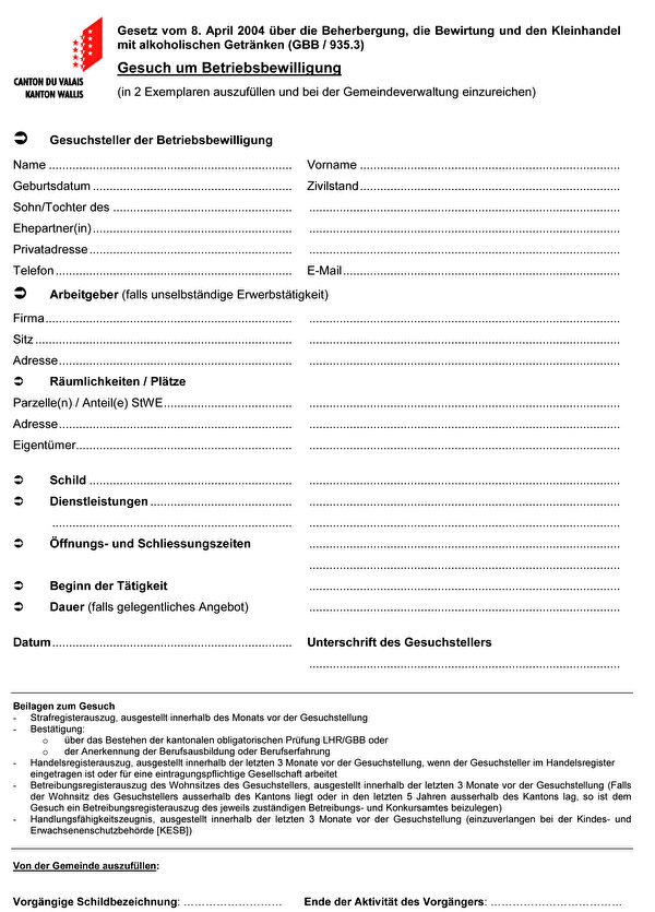 Gesuch um Betriebsbewilligung