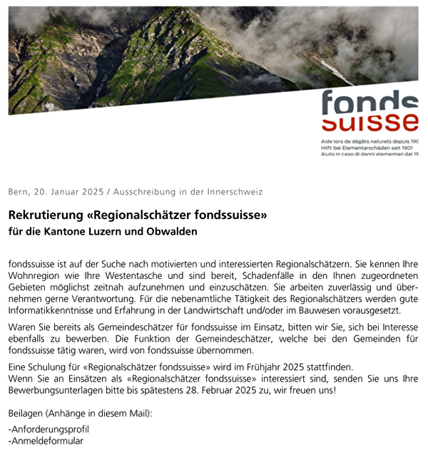 Rekrutierung Regionalschätzer fondssuisse