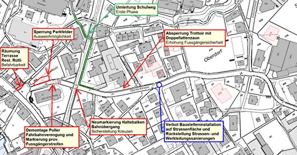 Übersicht temporäre Massnahmen Oberdorfstrasse (Quelle: Geoportal Kanton Luzern)