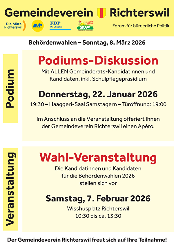 Flyer Wahlen 2026 des Gemeindevereins richterswil