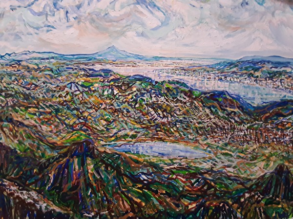 Landschaft am Zürichsee, 1971, Öl, 78 x 124 cm von Karl Iten