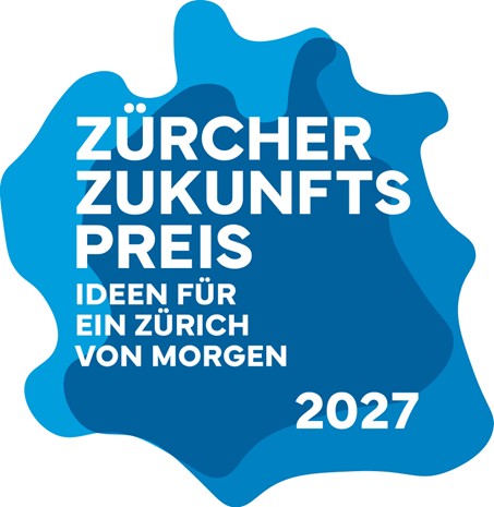 Logo Zürcher Zukunftspreis 2027, Blautöne, weisse Schrift