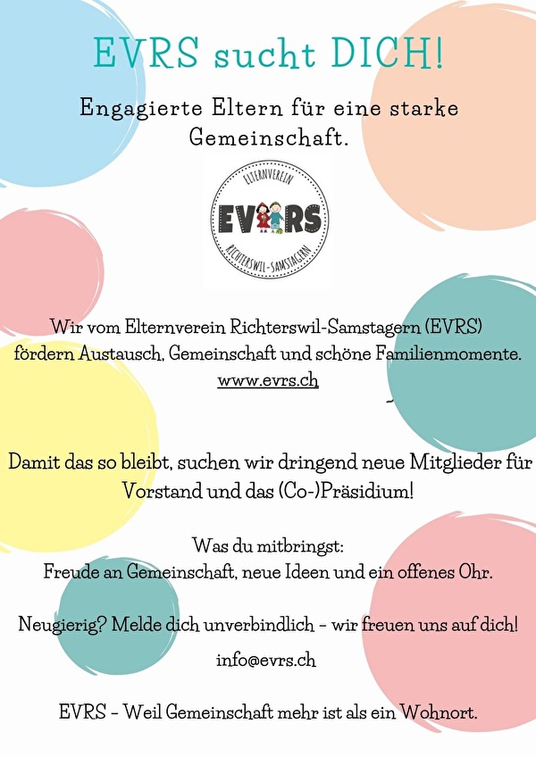 Ausschreibung Elternverein Richterswil Samstagern für den Vorstand