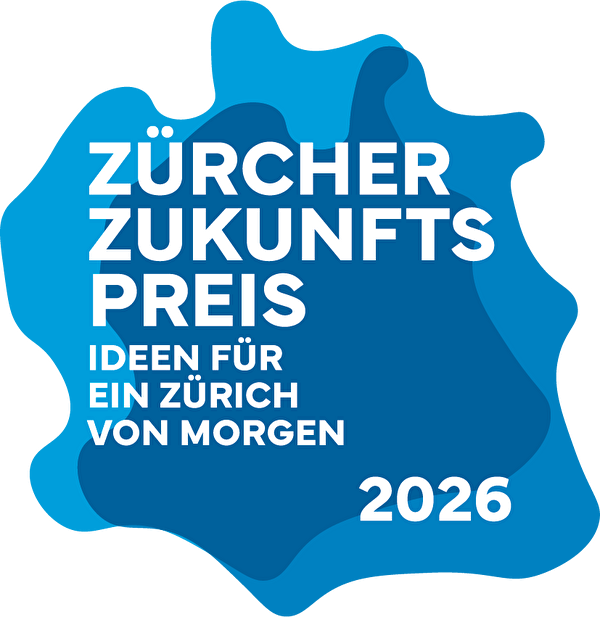 Logo Zürcher Zukunftspreis 2026, Blautöne, weisse Schrift