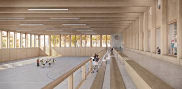 Visualisierung der entstehenden Dreifachhale Halle für Alle