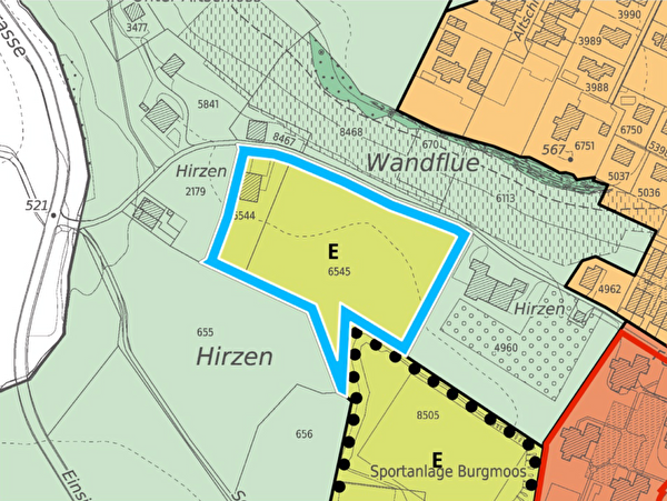 Auszug aus dem neuen Zonenplan mit der Erweiterung der Erholungszone Burgmoos
